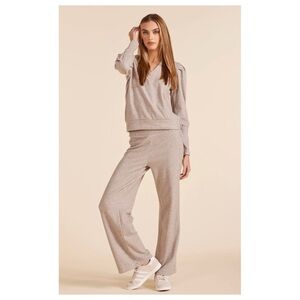 bobi Los Angeles | Cozy Comfy Wide Leg Heathered Knit Pull On Pants Tan